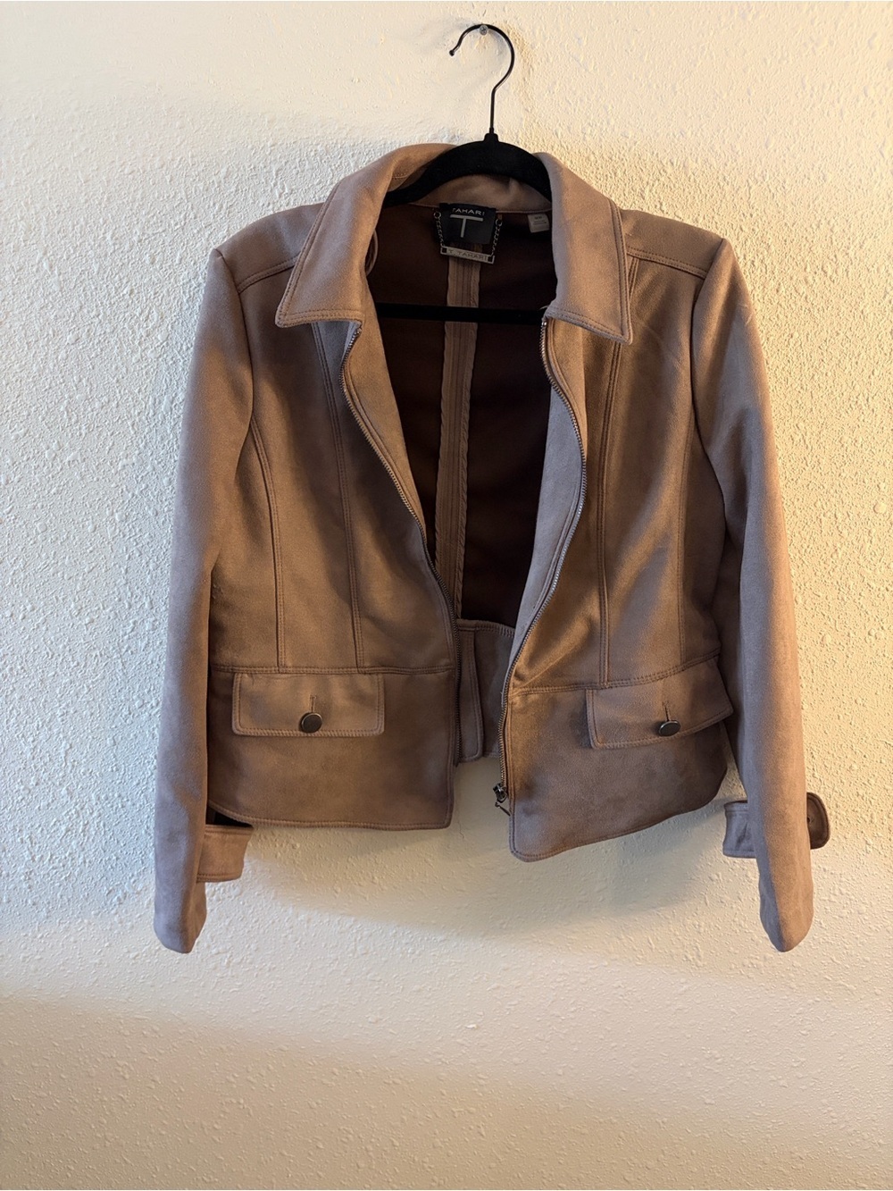 Tahari Taupe Suede-Look Women's Jacket - Picture 4 of 4